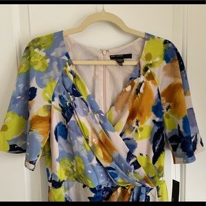 Maggy London Bubble Crepe Faux Wrap Midi Dress